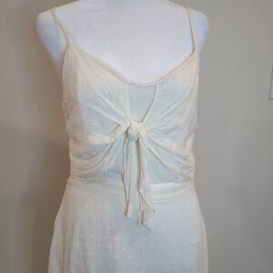 Fashion On Earth Women Ivory White Thin Strap Midi Dress Crinkle Romantic Beach